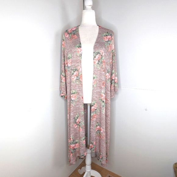 Torrid NWT long cardigan sweater floral kimono 3/4 sleeve 3X light brown orange - Picture 4 of 13